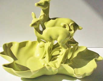 Modern Ceramic Art from 1950 / Claire Lerner / Fawn and Doe / Chartruese Glaze / Natural Subject / NEW PRICE