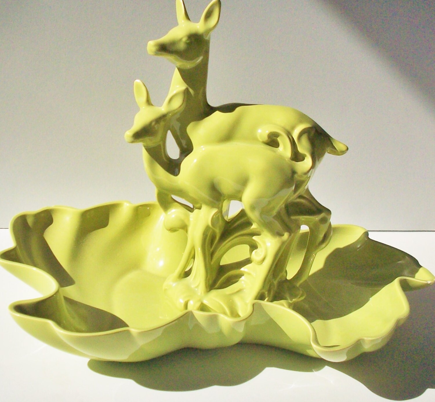 Modern Ceramic Art From 1950/Claire Lerner Fawn & Doe Chartruese Glaze Natural Subject New Price