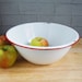 Vintage Enamelware / 11 3/4' Round Bowl / Lightweight / Charming useful antique / White with Red Edge 