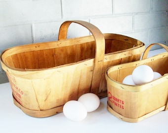 Market Baskets / 2 Sizes / Very Old / Antique Market /  Authentic Stamped