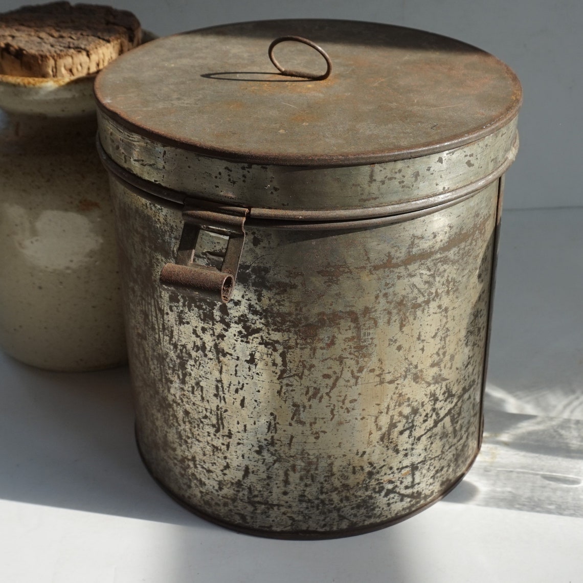 Tin Canister With Hinged Lid / Shiny and Rusty / Beautiful Etsy UK