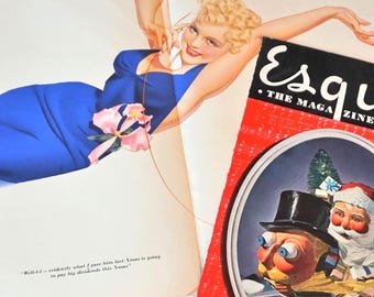 Pin-up from Esquire Magazine / George Petty Christmas Issue / Authentic....not a print / 2-Sided Pin-up Poster with Magazine cover