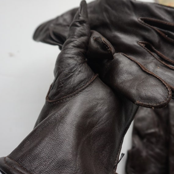 Womans Leather Gloves / Vintage dark leather glov… - image 7