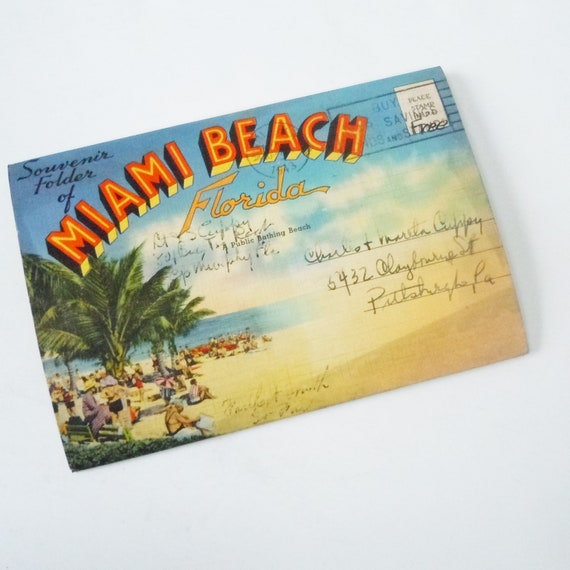 Miami & Miami Beach FLORIDA Vintage Linen Postcard Folder
