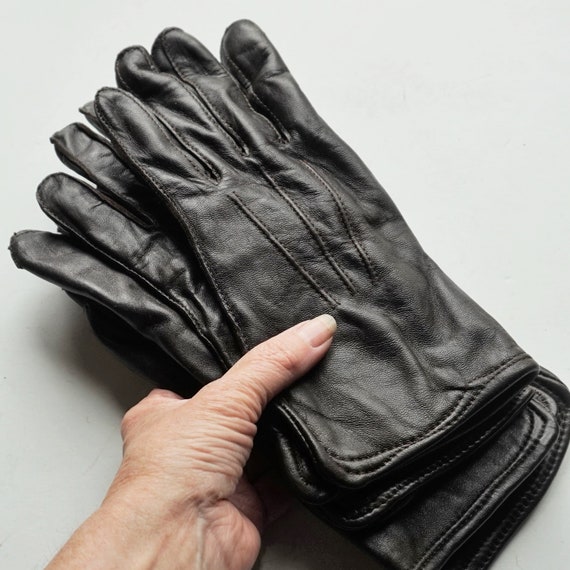 Womans Leather Gloves / Vintage dark leather glov… - image 2