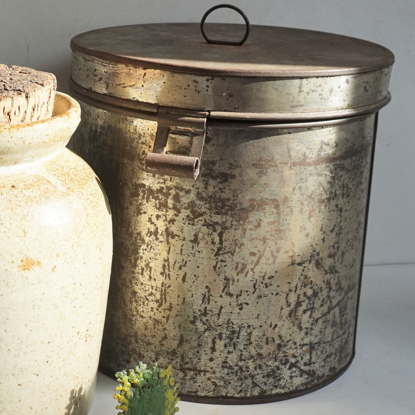 Tin Canister With Hinged Lid / Shiny and Rusty / Beautiful Etsy UK