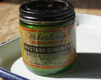 Apothecary / Heberling's Mustard Ointment / Cylinder Shaped Jar  / Authentic Label / Medicinal Ointment
