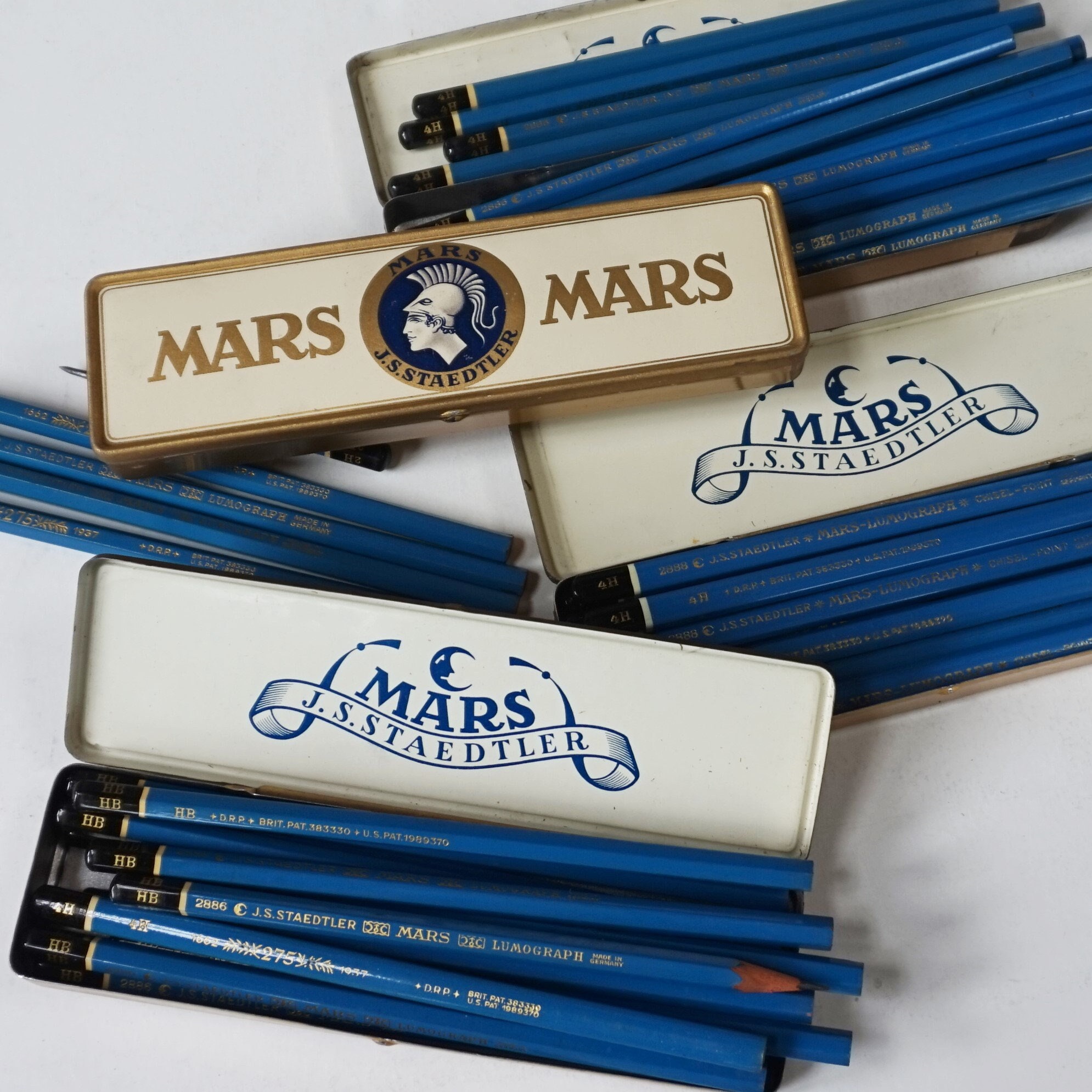 筆記具 vintage STEADTLER MARS LUMOGRAPH EXEXB Vintage Mars Staedtler Pencil Tin Box With 6 Lumograph