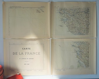 May include: Four vintage maps of France, each with a title "Carte de la France" and a scale of 1:500,000. The maps are printed on aged paper with a cream color and have a worn appearance.