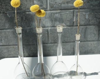Science Glass / Small thin Volumetric Flasks / Old Pyrex Laboratory Glass / Great Scientific Decor and Style