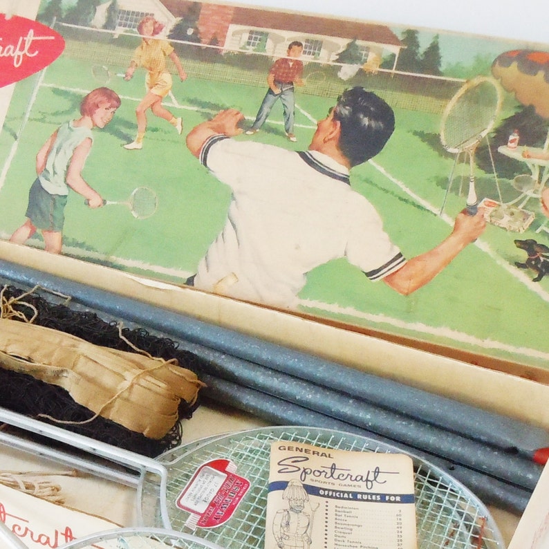 Vintage Backyard Badminton Set Complete Inbox Net 4 Etsy