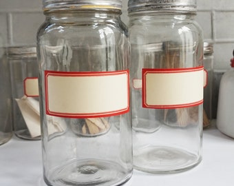 Clear Heavy Glass Jars  / 2 Larger Wide-mouth  with Aluminum lids / Authentic New/Old Label