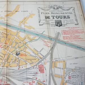 De Tours, France / Carte authentique / Plan 4 couleurs Monumental / Beaux graphismes / Antiquité détaillée