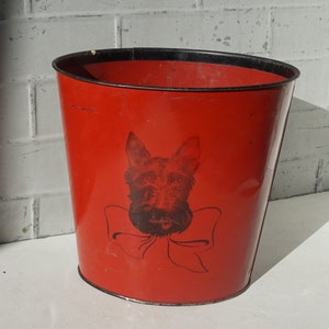 Trash Can / Red and Black / Original Old Kids Trashcan / Decorated for the 1940&#39;s Child&#39;s Room