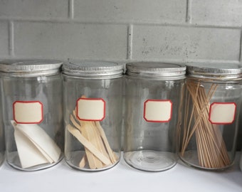 Vintage Clear Glass Jars / Collection of 4  / Wide-mouth  with Aluminum lids / Great for Display and Collecting