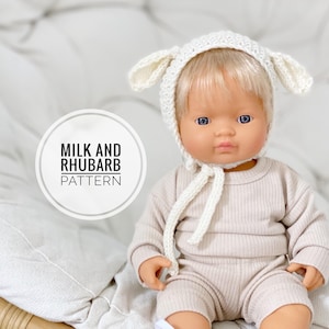 Little Lamb Bonnet PDF for a 38cm Doll Knitting Pattern, 38cm Doll Bonnet, 15 inch Doll Knitting Pattern, Doll Knits, Lamb Doll Bonnet
