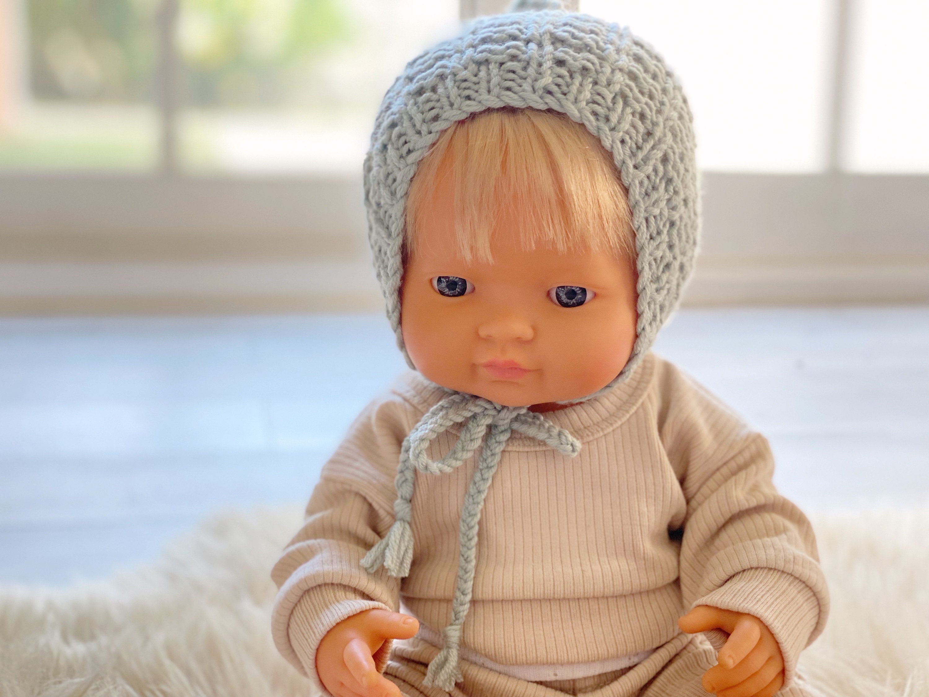 Mini Doll Bonnet Pattern Paige PDF 38cm Doll Knitting Pattern, Doll Bonnet to Fit 38cm Doll ...