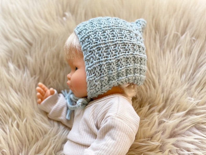 Mini Doll Bonnet Pattern Paige PDF 38cm Doll Knitting Pattern, Doll Bonnet to Fit 38cm Doll ...