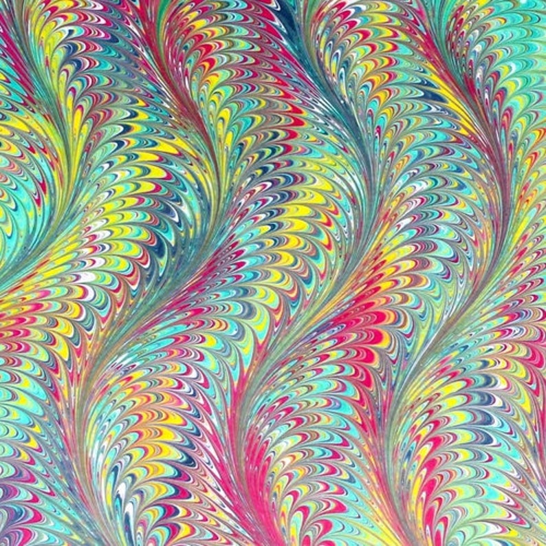 Hand-Marbled Paper Imported From Italy Bird Wing Rainbow