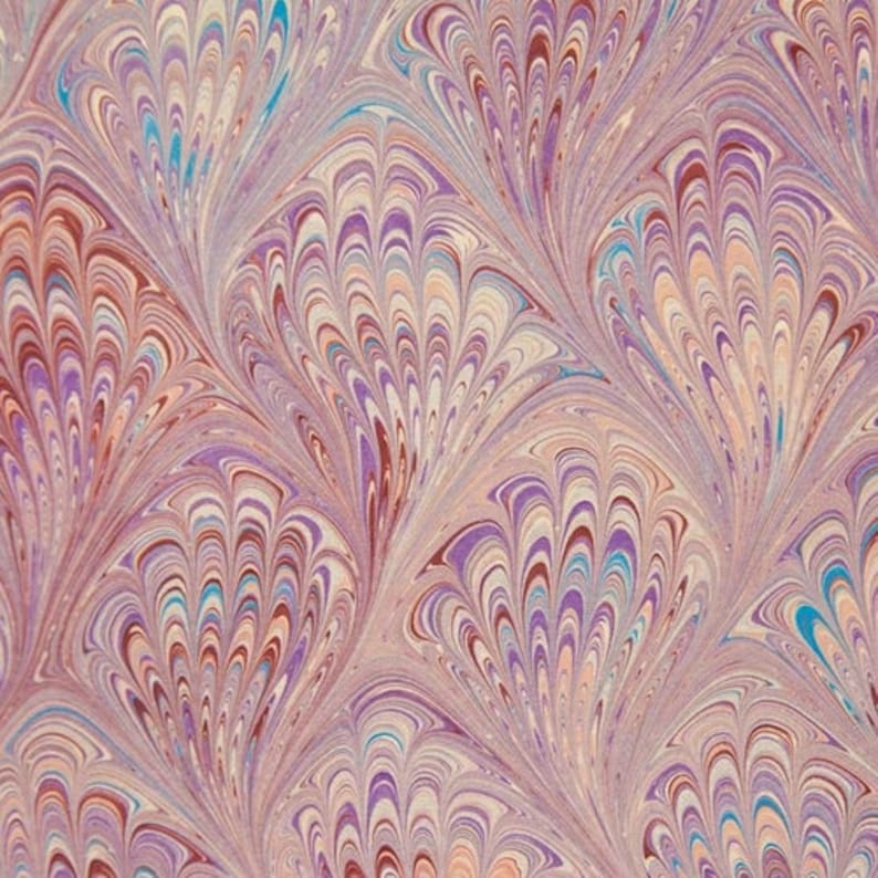 Purple Peacock Hand-Marbled Paper Imported From Italy