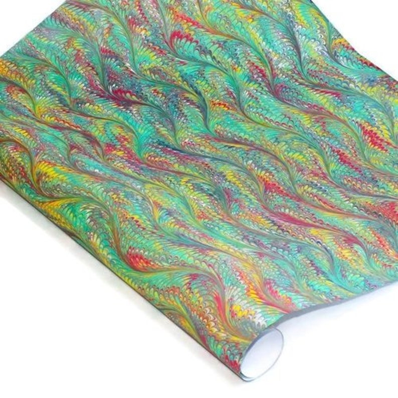 Hand-Marbled Paper Imported From Italy Bird Wing Rainbow