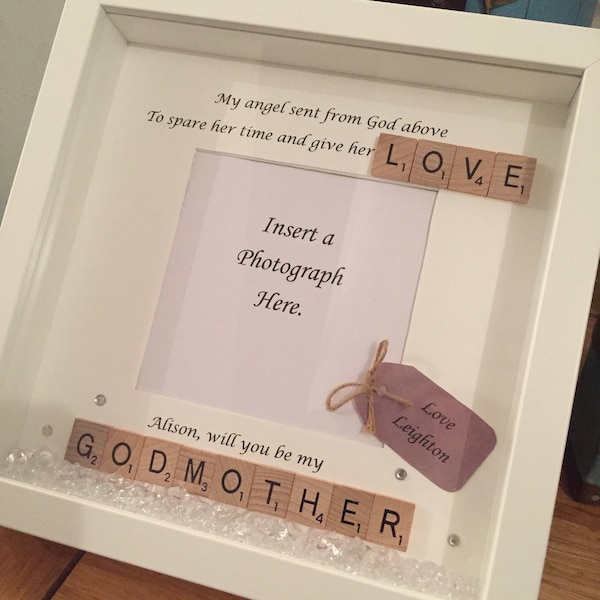 Will you be my Godmother photo frame, Personalised with names 10" box frame