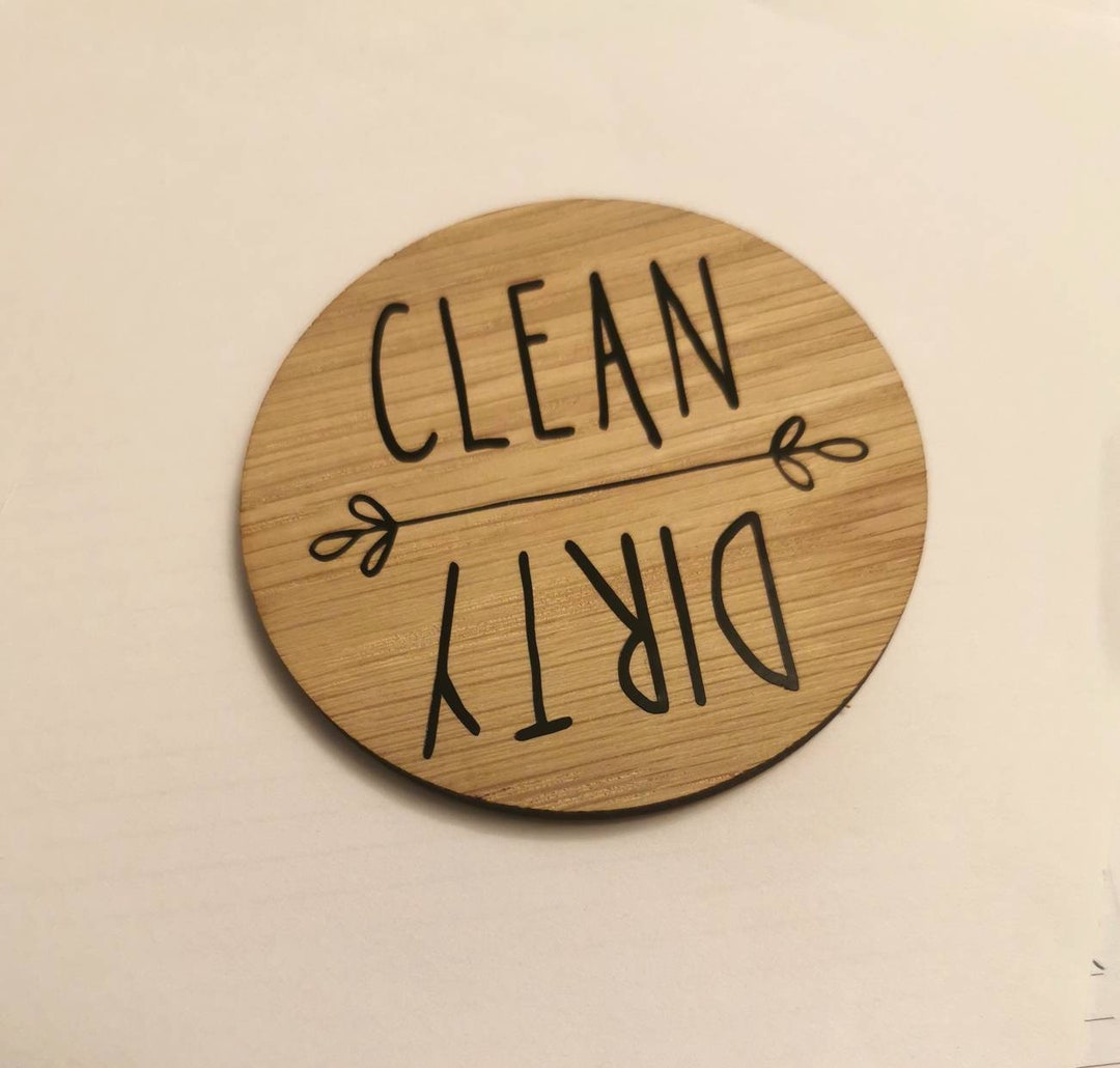 Dirty or Clean Dishwasher Oak Veneer Wooden Rotatable Disc