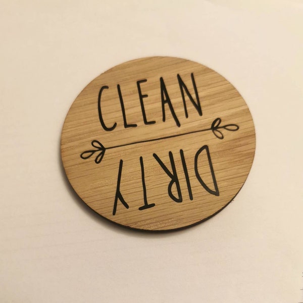 Dirty or clean dishwasher oak veneer wooden rotatable disc magnet farmhouse font