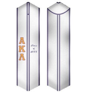 May include: White graduation stole with purple trim and the letters "AKA" in orange. The text "Class of 20XX" is printed in black.