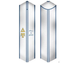 Delta Upsilon - Estola de graduación de fraternidad / Faja de graduación blanca