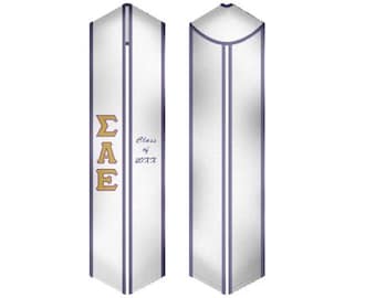 Estola de graduación de fraternidad/faja de graduación blanca de Sigma Alpha Epsilon