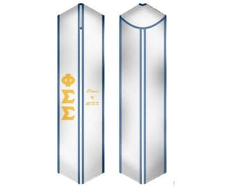 Estola de graduación de hermandad Phi Sigma Sigma / Faja de graduación blanca