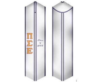 Pi Sigma Epsilon - Estola de graduación de fraternidad / Faja de graduación blanca
