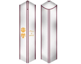 Psi Upsilon - Estola de graduación de fraternidad / Faja de graduación blanca