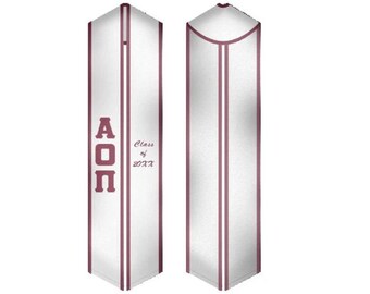 Estola de graduación de hermandad Alpha Omicron Pi / Faja de graduación blanca