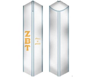 Zeta Beta Tau - Estola de graduación de hermandad / Faja de graduación blanca