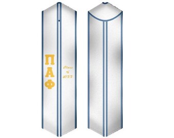 Pi Alpha Phi - Estola de graduación de fraternidad / Faja de graduación blanca