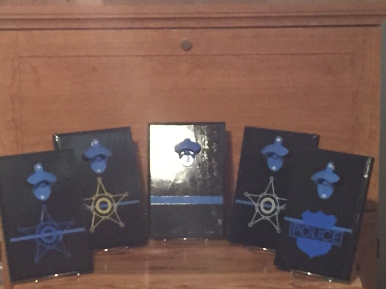 Bar Cap Catch Magnetic Graduation Thin Blue Line Fathers Day Bottle Opener Police Star Sheriff Man Cave Barware Wall Mount