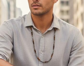 Collar de ojo de tigre y hematita para hombre, hecho a mano, idea de regalo para hombre, el collar perfecto, collar unisex, gargantilla para hombre