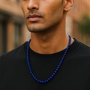Men chain necklace, lapis lazuli 4mm mens chain,mens necklace, men jewelry, lapis lazuli necklace, unisex necklace, men gift,