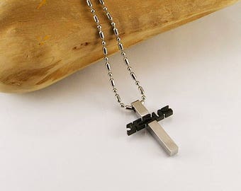 Men cross necklace with JESUS sign, men necklace cross pendant, men cross pendant, men jewelry, men gift idea