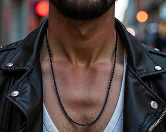 Collar de ónix negro mate natural de 4 mm, collar para hombre, joyería para hombre, joyería de Quebec, collar unisex, regalo para hombre, ónix negro mate