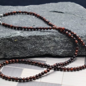 Natuurlijke rode tijgeroog ketting 4mm, heren ketting, heren sieraden, Quebec sieraden, unisex ketting, heren cadeau, rode tijgeroog