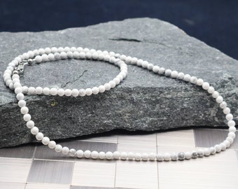 Collier 4mm en howlite  naturel, collier homme, bijoux homme, bijoux québécois,  collier unisexe, cadeau homme, howlite