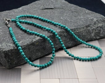 Natural 4mm  turquoise mens chain,mens necklace, men jewelry, tuquoise necklace, unisex necklace, men gift,