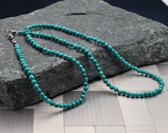 Natural 4mm  turquoise mens chain,mens necklace, men jewelry, tuquoise necklace, unisex necklace, men gift,