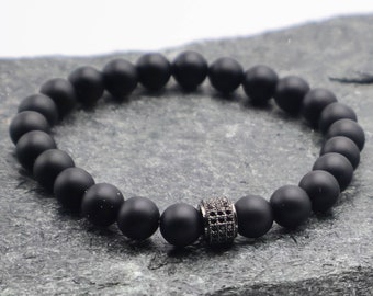 Black onyx and black microset mens bracelet,mens bracelet, gemstone bracelet, men jewelry, unisex bracelet, men gift, spiritual bracelet