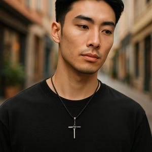 Cross men pendant necklace on adjustable leatherette cord, mens necklace, men jewelry, leather necklace, men gift, cross pendant