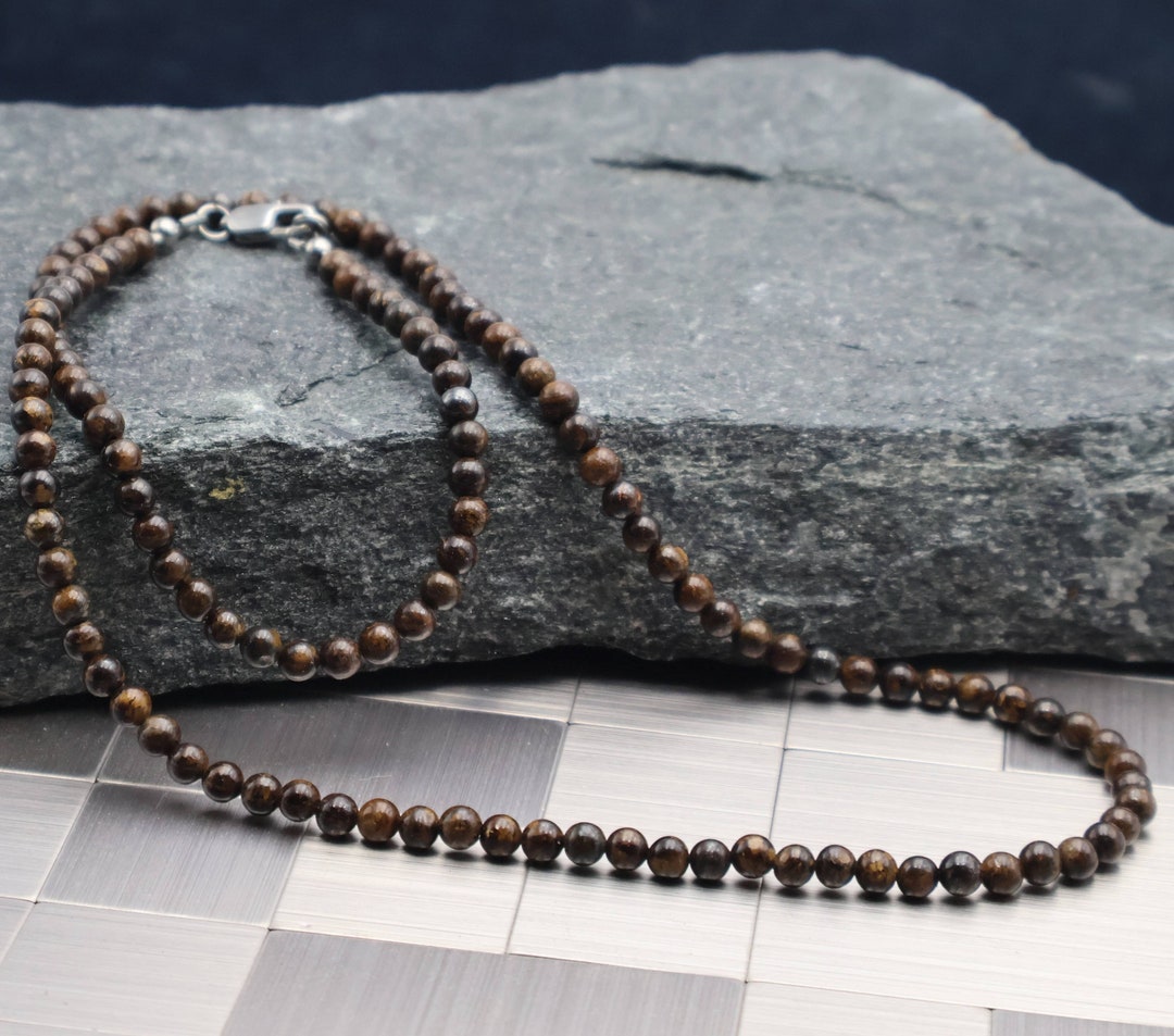 Bronzite 4mm Natural Men Chain 4mm,mens Necklace, Men Jewelry, Bronzite ...