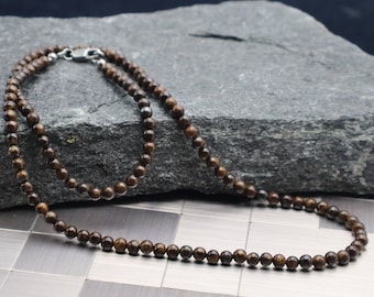 Natural 4mm bronzite mens chain,mens necklace, men jewelry, bronzite necklace, unisex necklace, men gift,